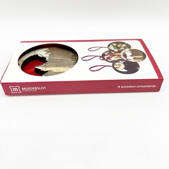 Amsterdam Castle Muiderslot 3 Wooden Ornaments Boxed *Missing 4th ornament 2.75" - Picture 8 of 11